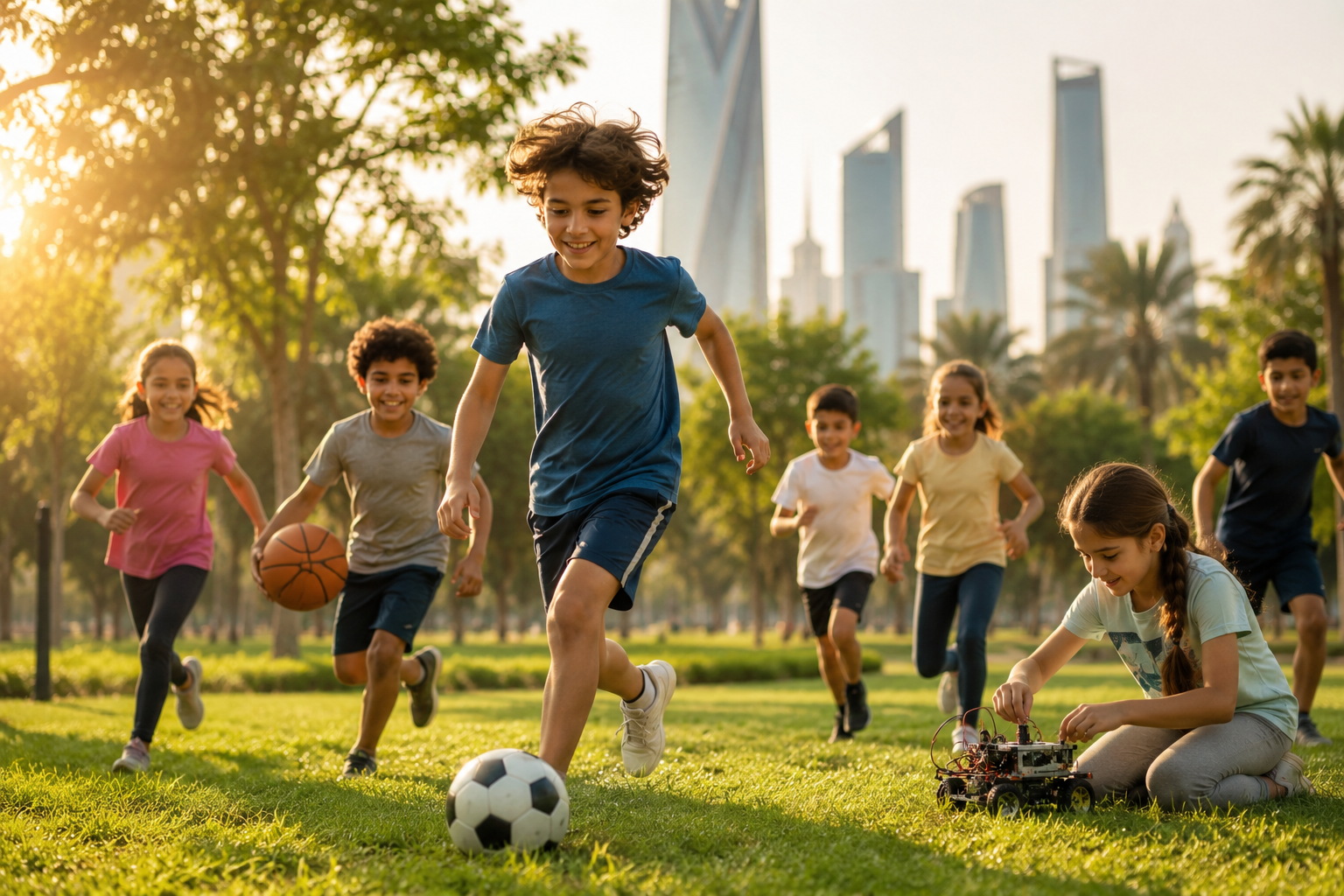 Children enjoying sports and robotics activities at summer camps in Riyadh 2026.